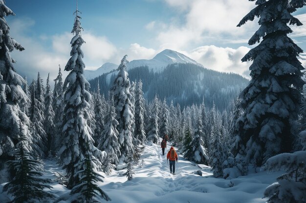 Schneeschuhfahrer durch schneebedeckte Landschaften