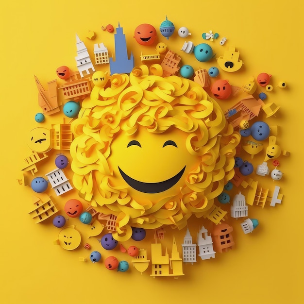 Schneiden Sie durch Emoji Day minimalistische Papierhandwerk-Illustration im 3D-Stil