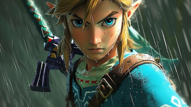 schnelle Action-Szene von Zelda Atem des wilden Videospiels hyperrealistisch