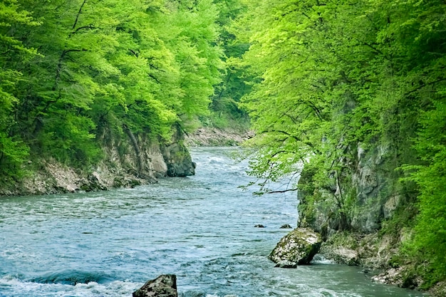 Schnelle Strömung in der Nähe der Felsen