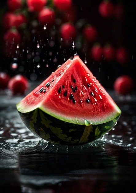 Schnitt einer Wassermelone mit Regentropfen, die von AI erzeugt werden