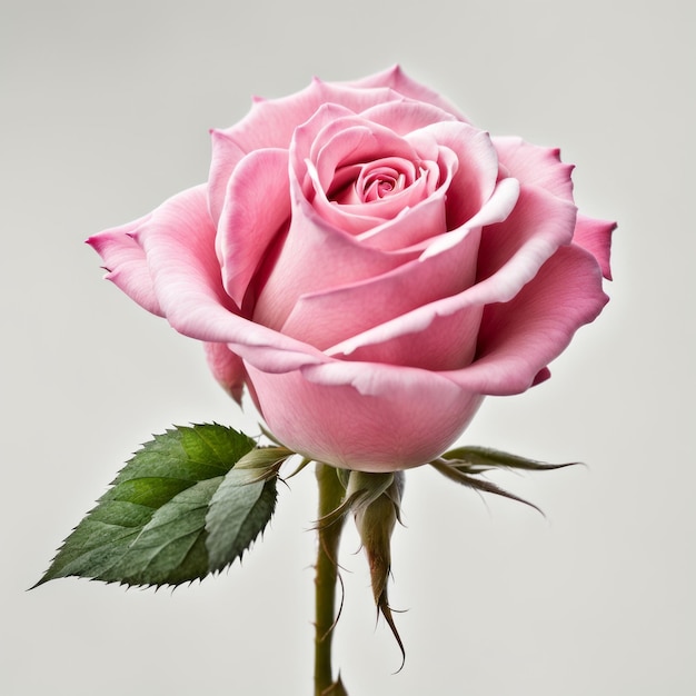 Schnitt einzelne rosa Rose in voller Blüte vor weißem Hintergrund