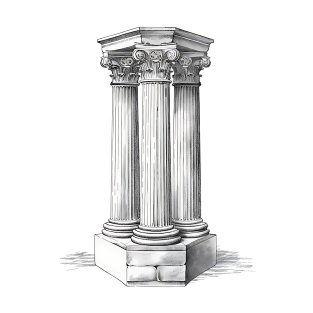 Foto schnitt schwarz-weiß detaillierte zeichnung der klassischen griechischen säule stagreek tor handgezeichnet