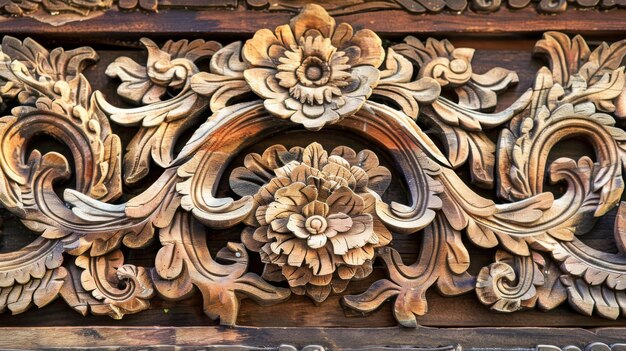 Schnitzwerk aus Holz mit Blumen und Blättern