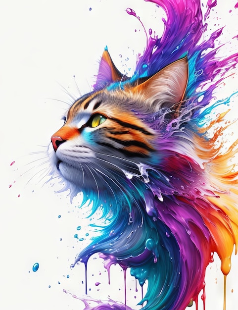 Schnurrhaare Die Majestät einer Katze auf einer leeren Leinwand bunte Spritzer Generative KI