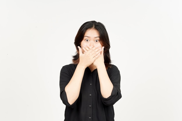 Schockiert und bedeckt den Mund der schönen asiatischen Frau, Isolated On White Background