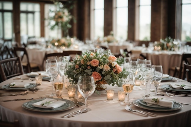 Schön eingerichtete Tische mit Gläsern und Geräten für eine Hochzeit oder eine andere Veranstaltung