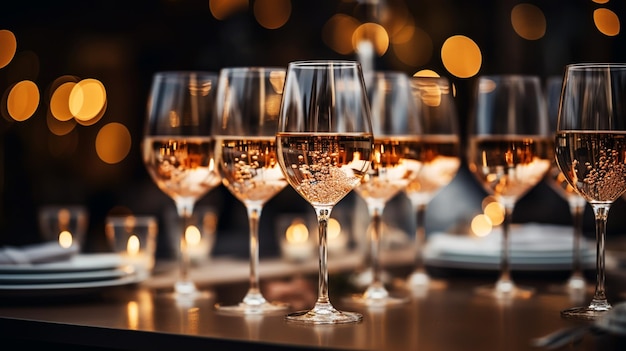 Schön organisiert Veranstaltung serviert Tisch Bankett bereit für Gäste geschmückt Tisch mit leeren Teller Gläser Gabeln Serviette