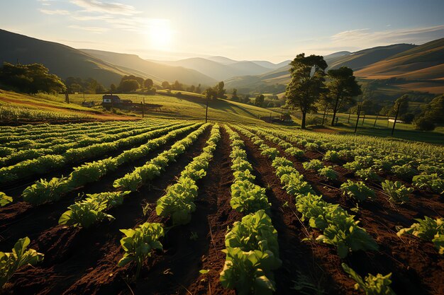 Schön von einem Tee-Feld Plantage Weinberg Farm oder Erdbeer Garten im grünen Hügel bei Sonnenaufgang