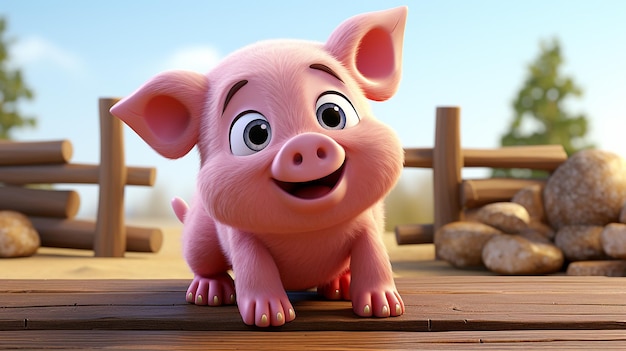 Schöne 3D-Cartoon-Schweinfigur