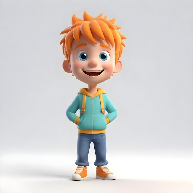 Schöne 3D-Jungenfigur, die Freude zeigt