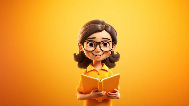 Schöne 3D-Modellierung eines Mädchens mit einem Buch