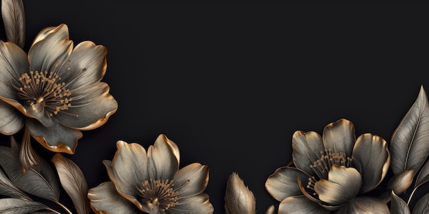Schöne abstrakte schwarz-goldene Luxus-Bleistiftzeichnung mit floralem Design, Hintergrundbanner, schöne generative KI AIG32