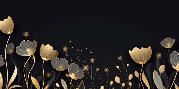 Foto schöne abstrakte schwarz-goldene luxus-einfache doodle-cartoon-blumenmuster-hintergrund schöne generative ai aig32