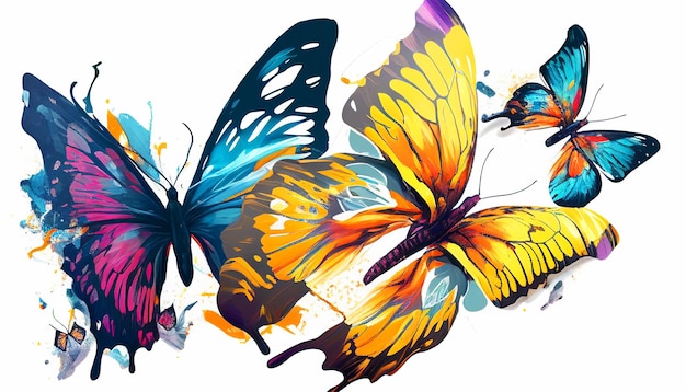 Schöne Abstraktion aus hellen Schmetterlingen auf weißem Hintergrund