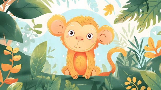 Schöne Affen sitzende Cartoon-Illustration Tiernatur flacher Cartoon-Stil