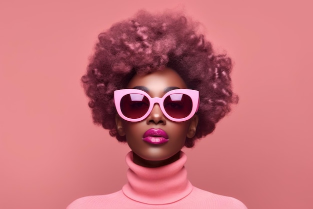 Schöne afrikanische Frau mit trendiger rosa Sonnenbrille