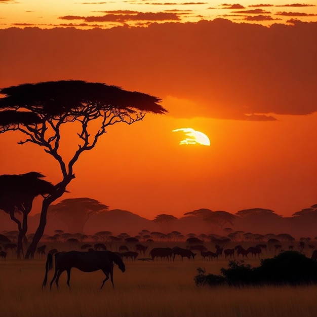 Foto schöne afrikanische sonnenuntergangsszenerie