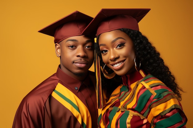 Schöne afroamerikanische Absolventen in Abschlusskappen Das Konzept von Bildung und Erfolg