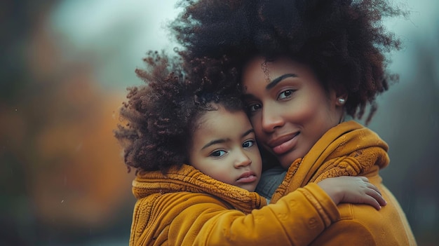 Schöne afroamerikanische Mutter und Tochter im Herbstpark Muttertag Konzept