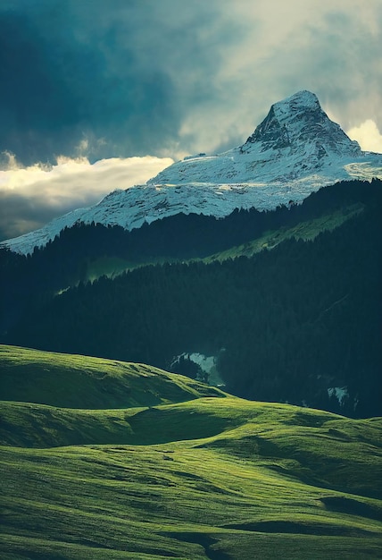 Schöne alte Berge bei Sonnenaufgang in der Abendsonne und im Nebel