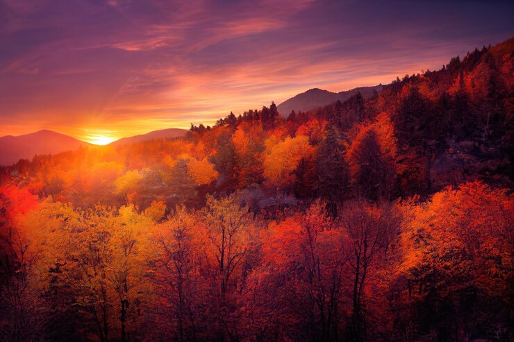 Foto schöne alte berge bei sonnenuntergang in der abendsonne und im nebel