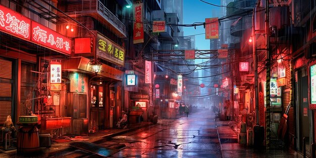 Schöne Anime Cyberpunk City Malerei digitale Malerei Nacht Generative KI