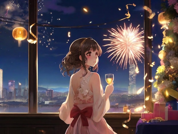 Schöne Anime-Neujahrs-Szene
