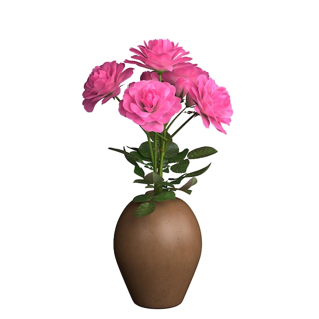 Schöne Anordnung von rosa Blumen steht elegant in einer braunen Vase und schafft ein charmantes Dekor-Element Dieses Stück verbessert jeden Innenraum mit seiner lebendigen Farbe und seinem natürlichen Aussehen 3D-Rendering