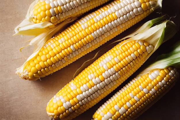 Schöne appetitliche Ähren aus gegrilltem Mais mit goldenen und weißen Körnern