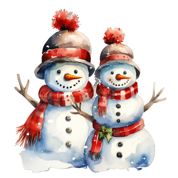 Schöne Aquarell gekleidete Schneemänner in Weihnachtsillustration für Weihnachten