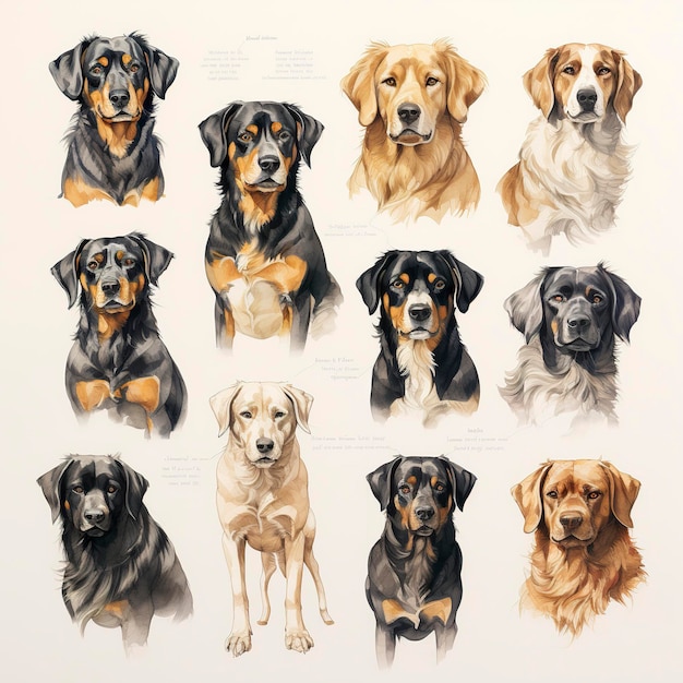 Schöne Aquarell-Hunde-Figuren-Sammlung