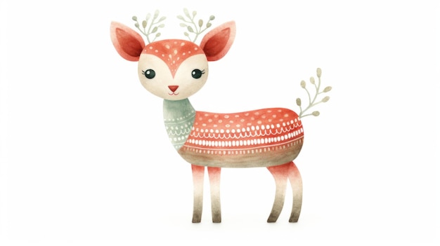 Schöne Aquarell-Illustration mit Hirschen im Weihnachtsstil Lustige Tiere in Kleidung