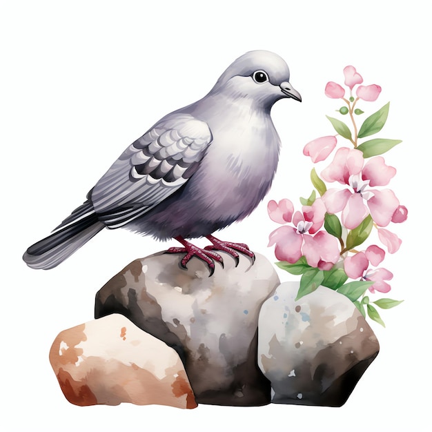 Schöne Aquarell-Illustration von Rock-Taubenvogel-Clipart