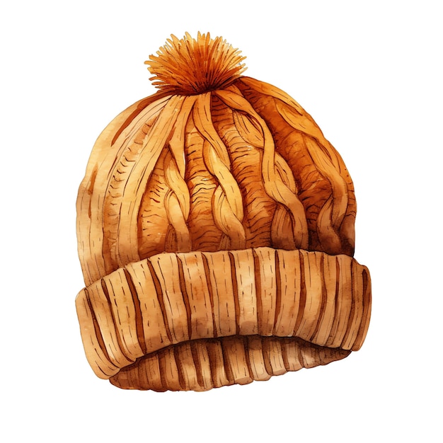 Schöne Aquarell orange gestrickte Beanie-Hut Herbst-Illustration