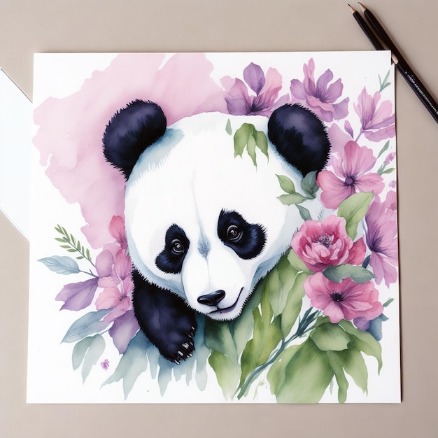 Schöne Aquarell-Postkarte mit einem Panda