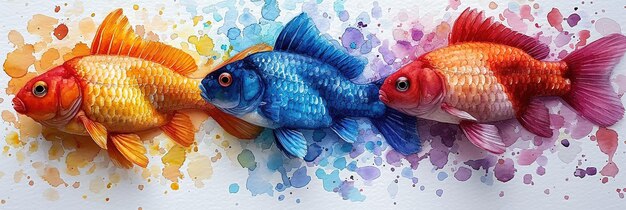 Schöne Aquarellmalerei mit Fischen