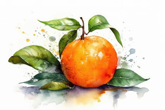 Schöne Aquarellzeichnung Clementine auf weißem Hintergrund, minimalistischer Stil, generative KI
