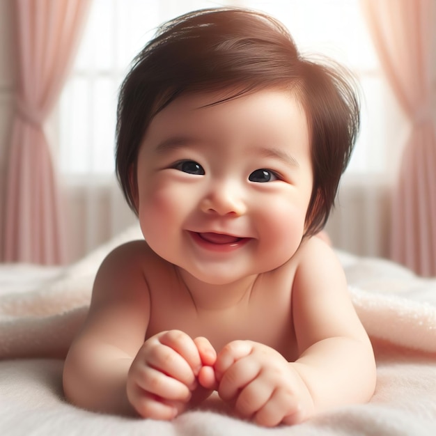 Schöne asiatische Baby lächeln legt