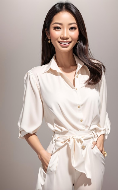 Schöne asiatische Geschäftsfrau in formeller Kleidung Isolierter Hintergrund