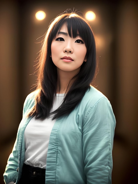 Schöne asiatische Teenagerin, die für ein Foto im Studio für generative Kunst von AI postet