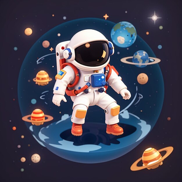 Schöne Astronaut, die im Weltraum schwebt, Zeichentrickfilm-Illustration