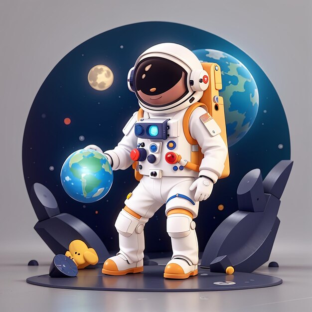 Schöne Astronaut sucht den Standort auf dem Mond Zeichentrickfilm Vektor Ikon Illustration Wissenschaft Technologie Ikon