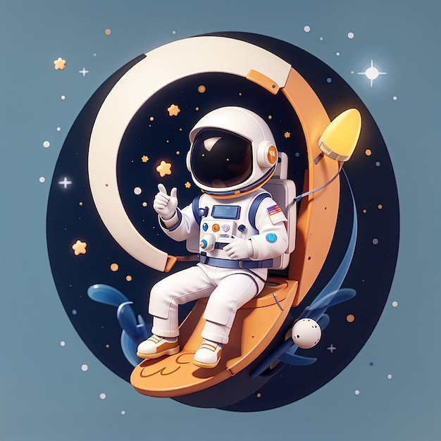 Schöne Astronautin hält einen Stern und sitzt auf dem Mond Zeichentrickfilm Vektor-Ikonen Illustration Wissenschaft Technologie