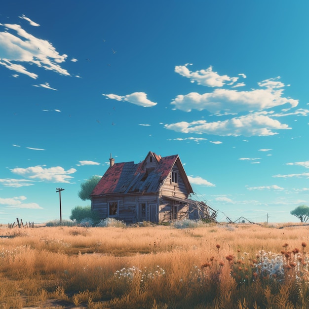Schöne Aufnahme eines großen Bauernhauses an einem klaren blauen Himmel