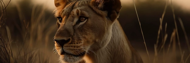 Schöne Aufnahme eines Löwen, der sich frei in der Savanne bewegt. Generative KI