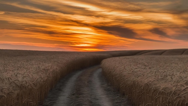 Schöne Aufnahme eines Triticale-Feldes beim Sonnenuntergang