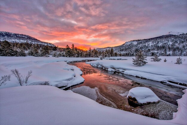 Foto schöne aussicht auf den fluss gegen den himmel im winter