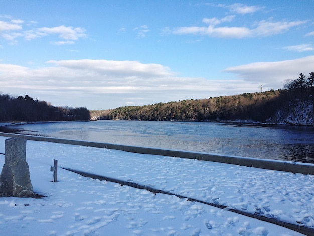 Schöne Aussicht auf den See gegen den Himmel im Winter