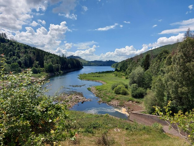 Schöne Aussicht auf den See und die Berge gegen den Himmel